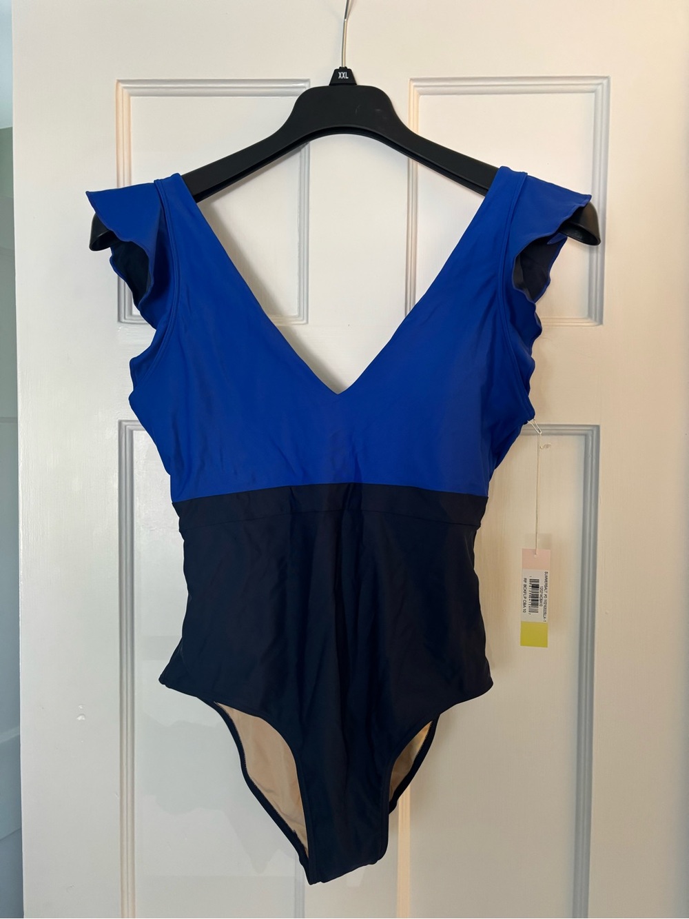 summersalt Blue and Black V‑Neck Ruffle One‑Piece Swimsuit